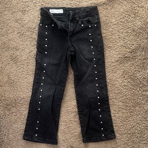 Zara Black Straight-Leg Jeans with Stud Trim for Girls